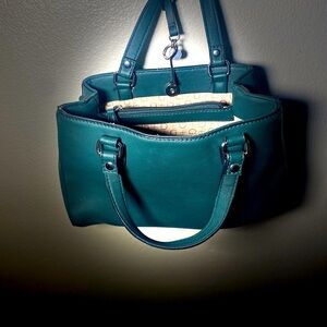GUESS Vintage Green Leather Top Handle Crossbody Bag